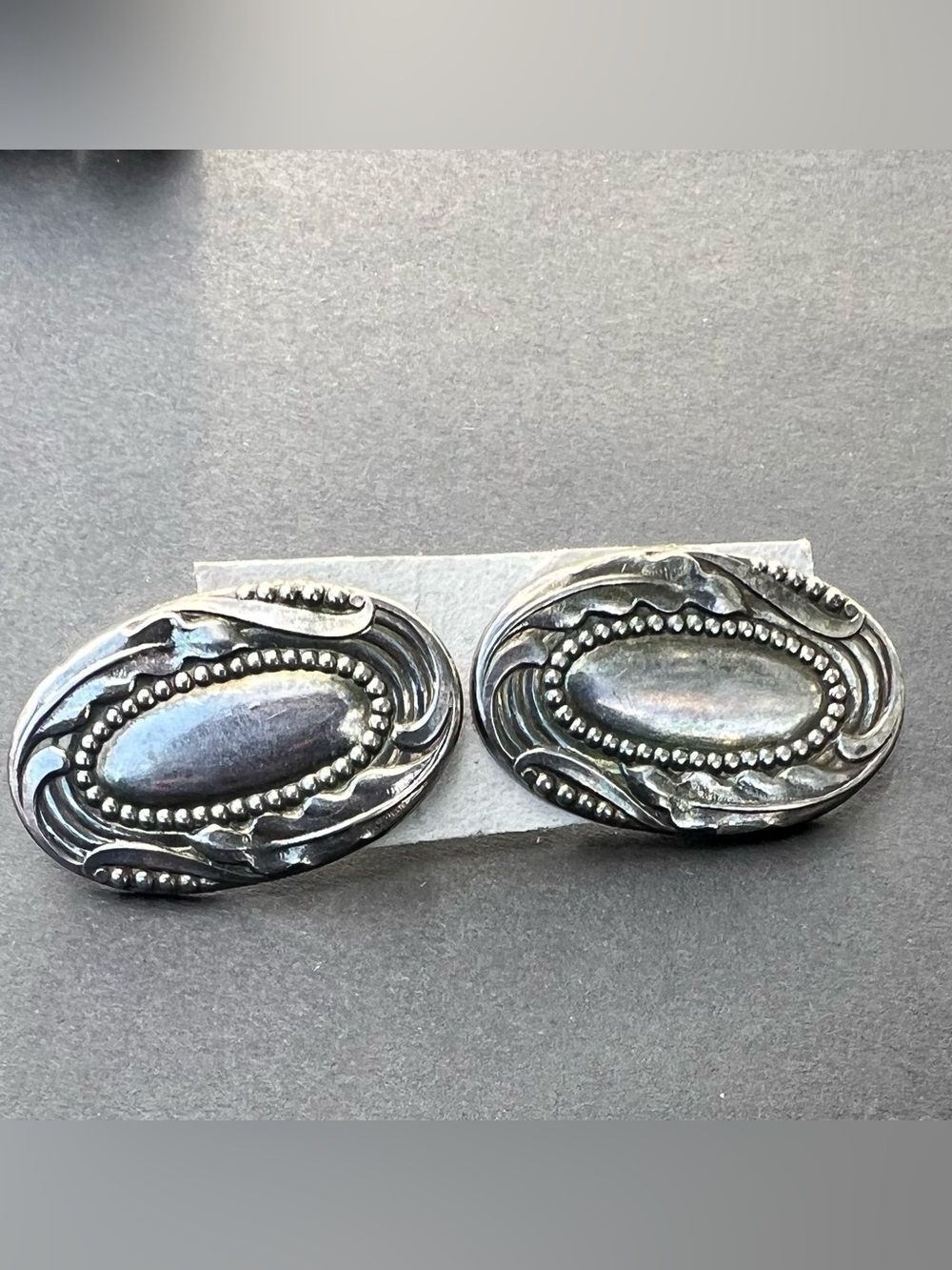 Vintage-Style Oval Silver Tone Earrings